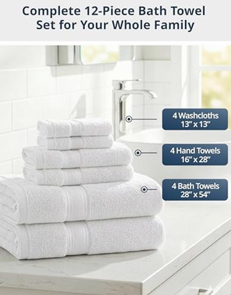 Bath Towel Set, 12-Piece, Mercerized Zero-Twist Cotton — photo 5 of 6