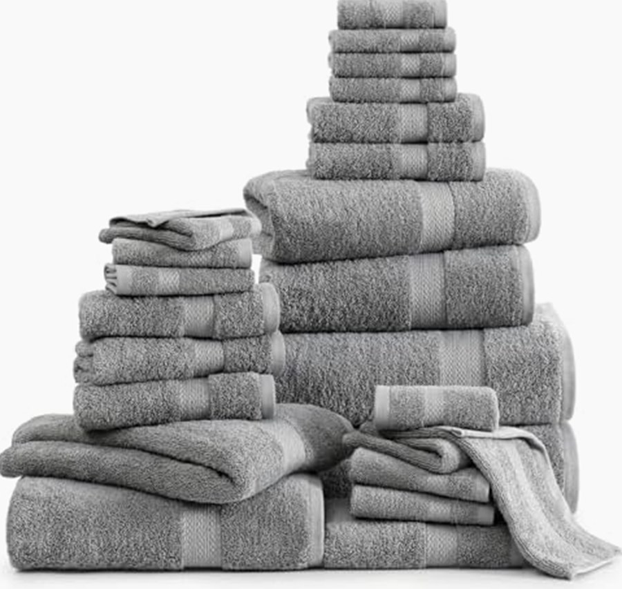Bath Towel Set, 24-Piece, Ring-Spun Cotton, Space Grey — photo 3 of 6