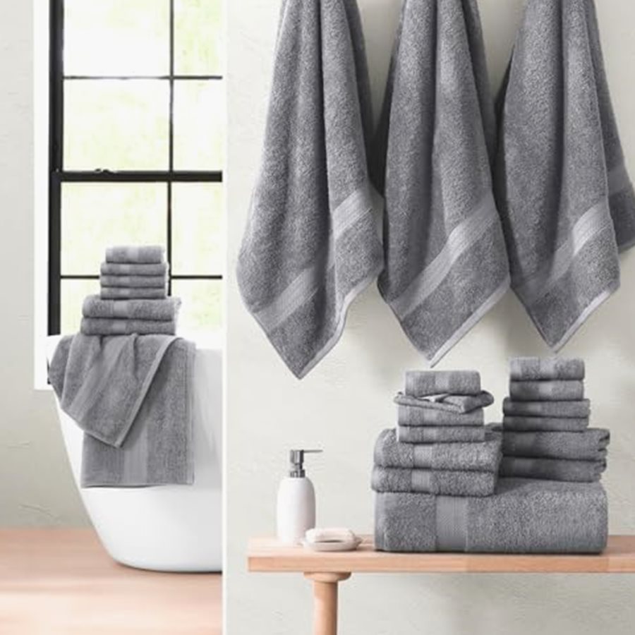 Bath Towel Set, 24-Piece, Ring-Spun Cotton, Space Grey — photo 4 of 6