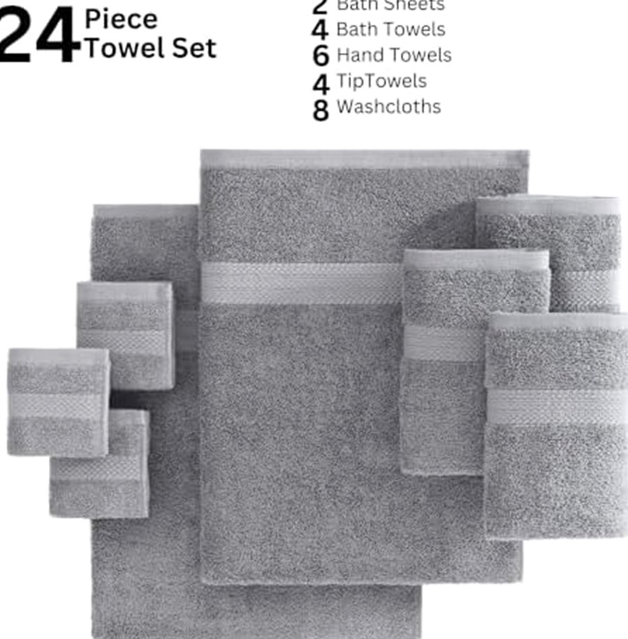 Bath Towel Set, 24-Piece, Ring-Spun Cotton, Space Grey — photo 6 of 6