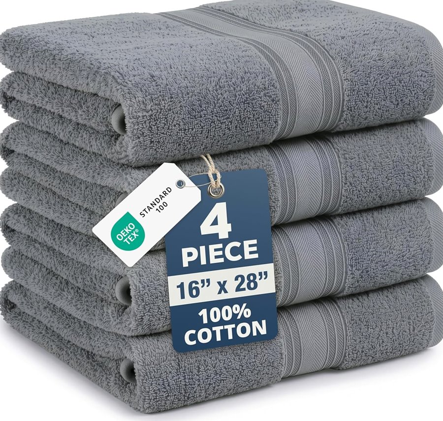 Hand Towels, Set of 4, 100% Cotton, 16