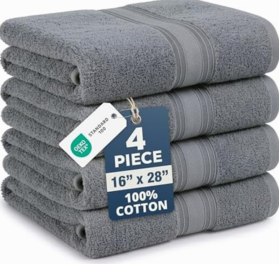 Hand Towels, Set of 4, 100% Cotton, 16