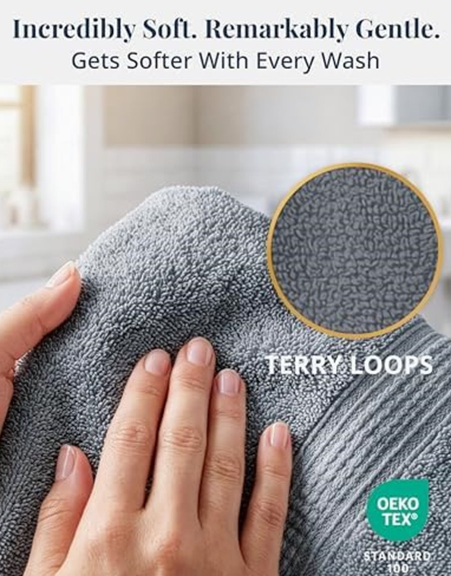 Hand Towels, Set of 4, 100% Cotton, 16