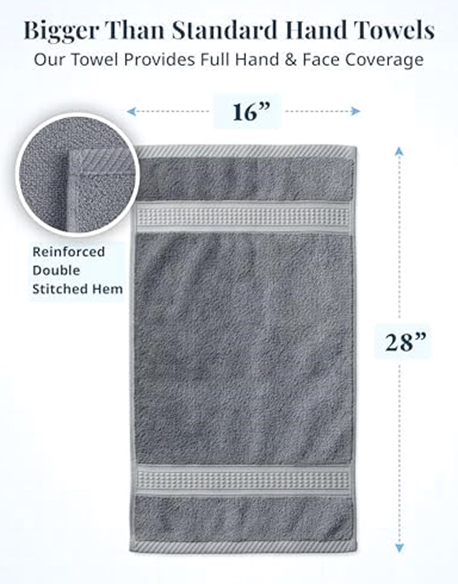 Hand Towels, Set of 4, 100% Cotton, 16