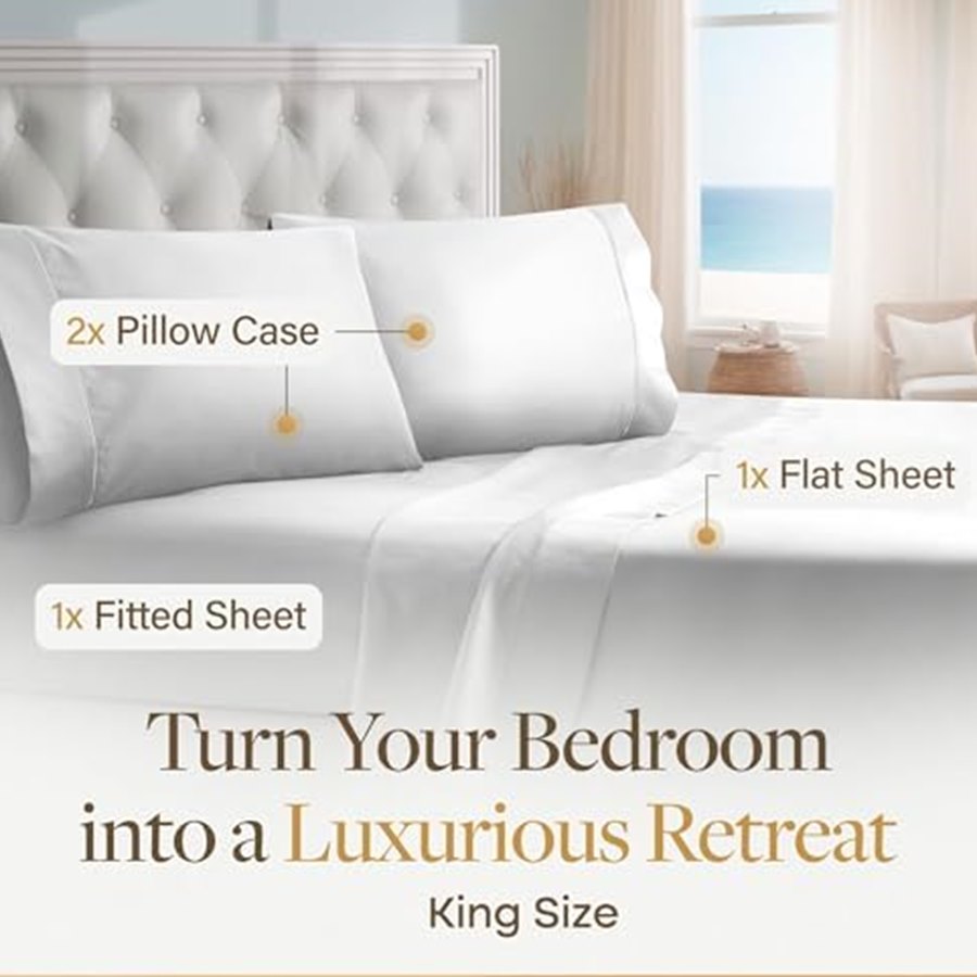 King 100% Egyptian Cotton Sheet Set, Sateen, 16