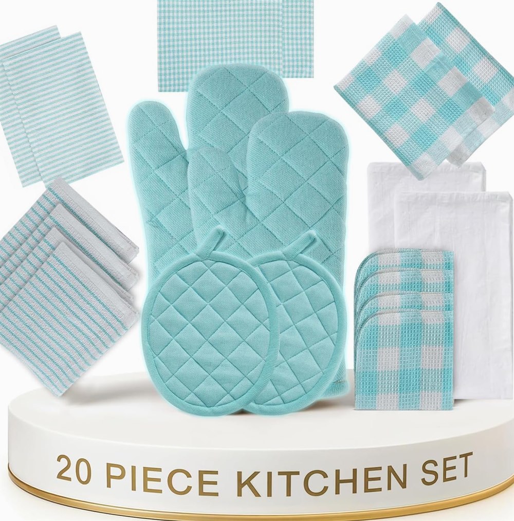 Kitchen Towel Set, 20-Piece, with Oven Mitts & Pot Holders