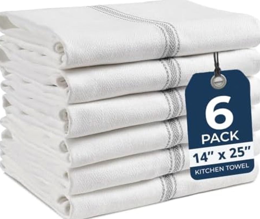 Kitchen Towel Set, 6 Pack, 100% Cotton Herringbone, 14