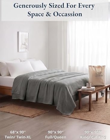 Queen Cotton Blanket, Herringbone Weave, 90