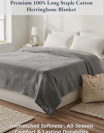 Queen Cotton Blanket, Herringbone Weave, 90