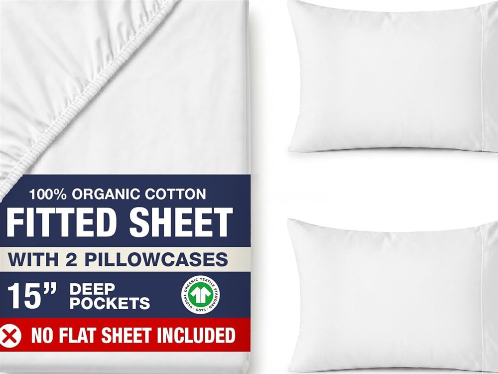 Queen Organic Cotton Fitted Sheet + 2 Pillowcases, 15