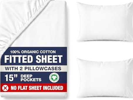 Queen Organic Cotton Fitted Sheet + 2 Pillowcases, 15