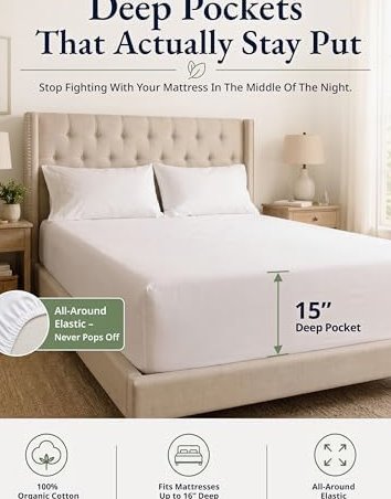 Queen Organic Cotton Fitted Sheet + 2 Pillowcases, 15
