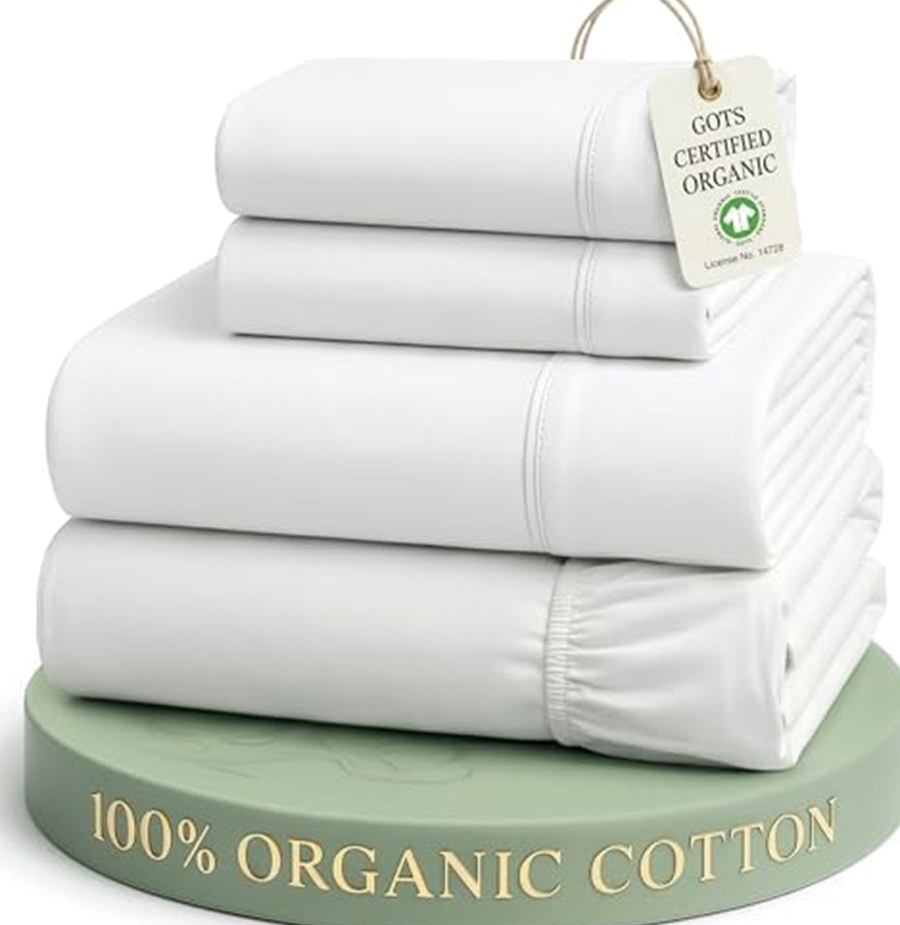 Queen Organic Cotton Percale Sheet Set, 4-Piece, Cooling White — photo 2 of 6