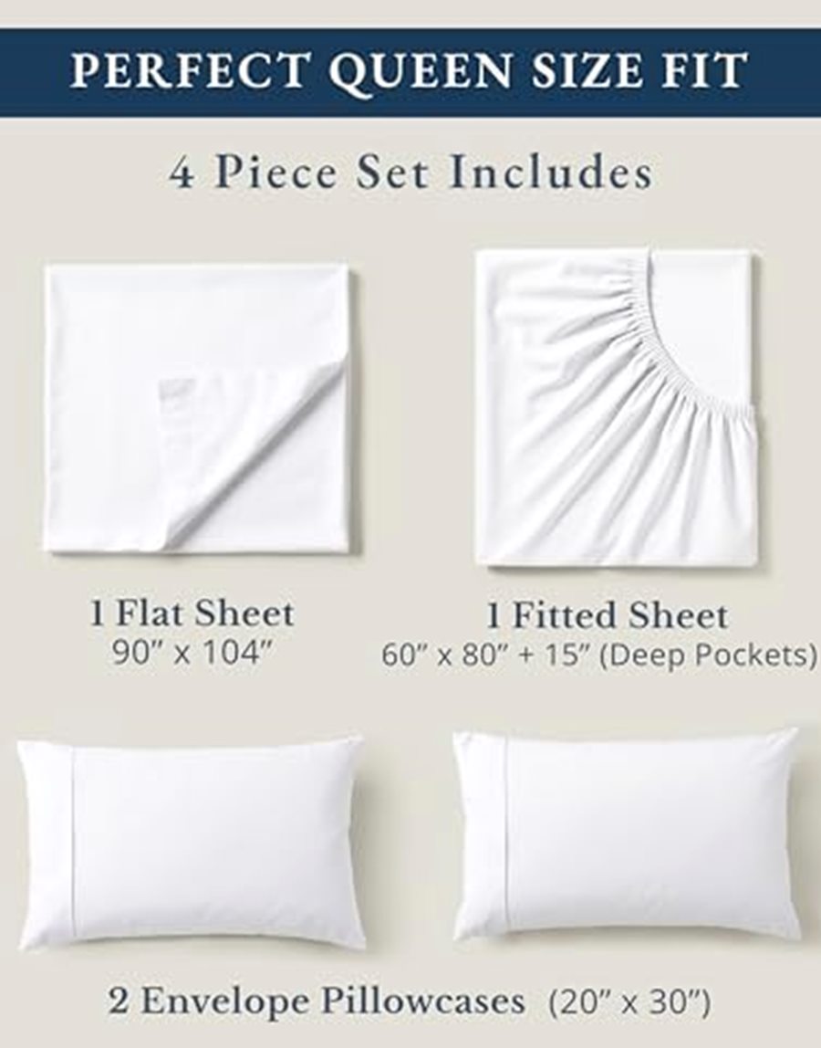 Queen Organic Cotton Percale Sheet Set, 4-Piece, Cooling White — photo 5 of 6