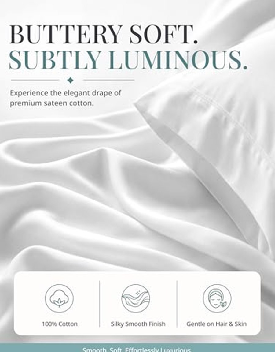 Queen 450-Thread-Count Sateen Sheet Set, Long-Staple Cotton, White — photo 3 of 6