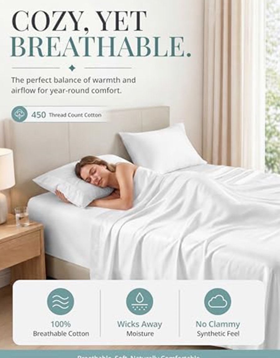 Queen 450-Thread-Count Sateen Sheet Set, Long-Staple Cotton, White — photo 6 of 6