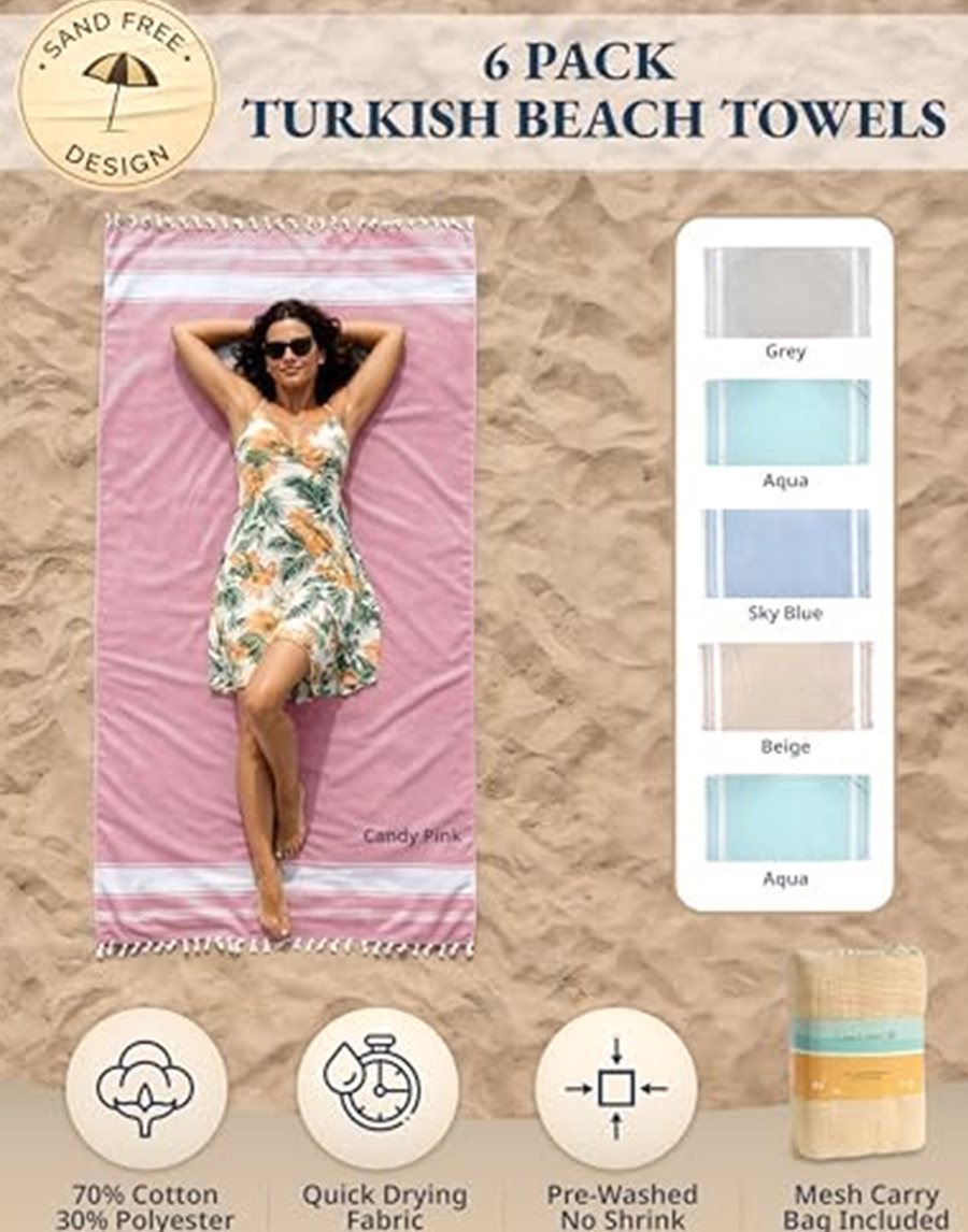 Turkish Beach Towels, Set of 6, Large 39